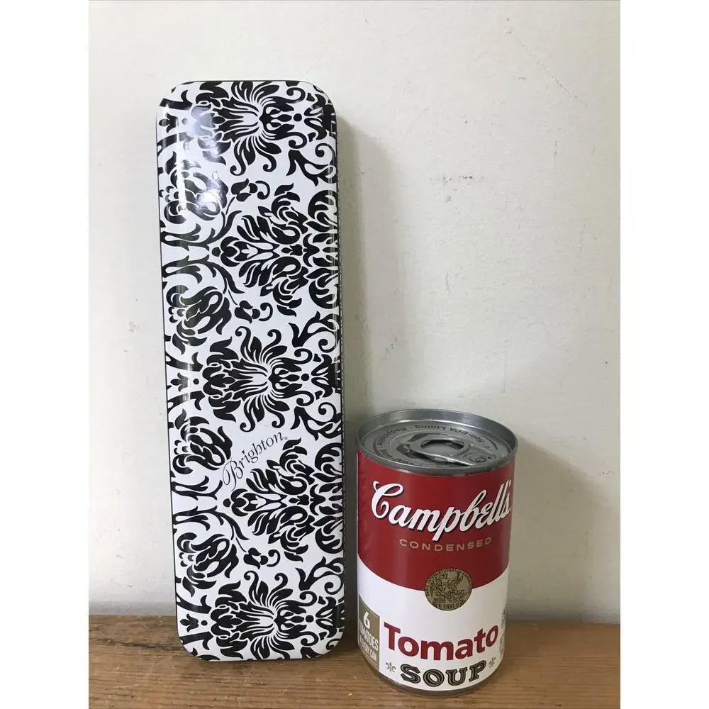 Brighton Floral Black White Decorative Metal Jewelry Ring Watch Bracelet Box Tin